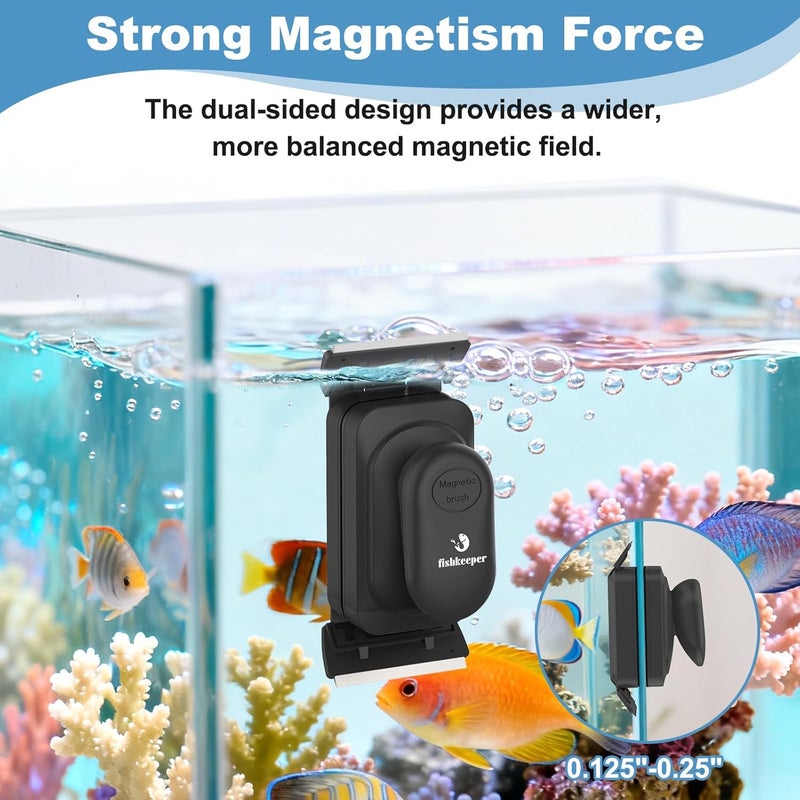 fishkeeper Magnetic Aquarium Glass Cleaner, Dual-Blades Algae Fish Tank Glass Cleaner Brush for 0.2-0.4 Inch Thick Glass Aquariums Tank, Self-Floating Scrubber Brush with 4 Detachable Scraper - Image 2